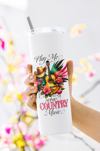 Play Me Some Country Music 20oz. Skinny Steel Tumbler with Lid & Straw