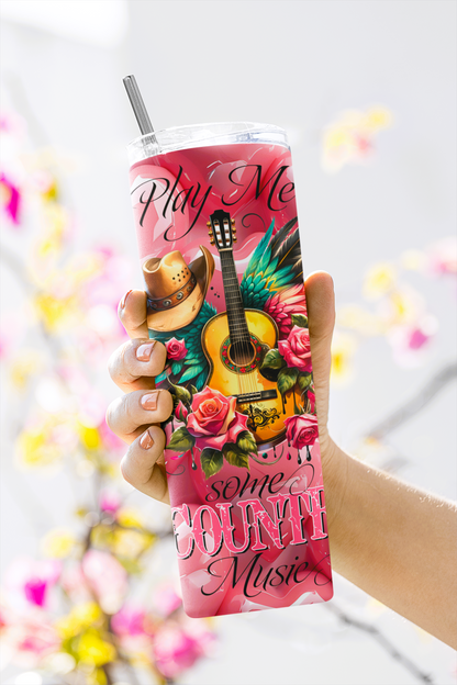 Play Me Some Country Music - Pink Hearts Edition 20 oz. Skinny Tumbler