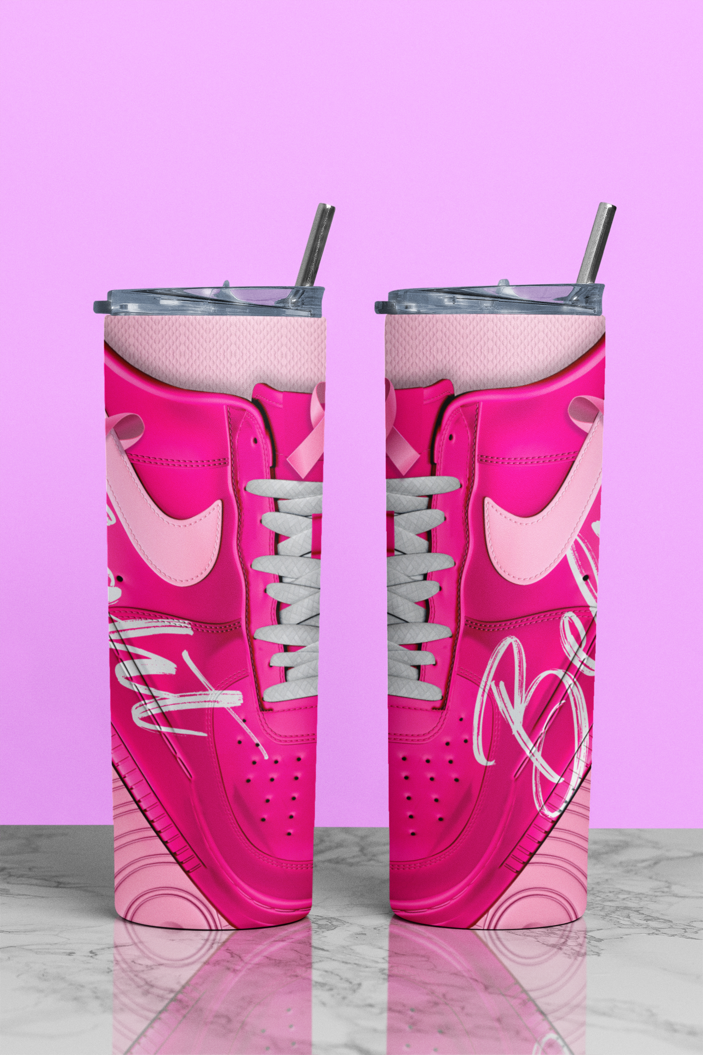 "Believe & Fight 20oz - Pink Sneaker Edition" - 20oz. Skinny Tumbler